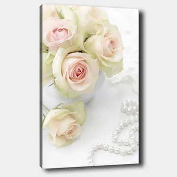 Canvastavla 70x100 cm - Bukett med ljusrosa rosor i en vit kruka - Ljusrosa / Grön / Vit - Inredning - Tavlor & posters - Canvastavla