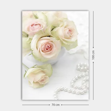 Canvastavla 70x100 cm - Bukett med ljusrosa rosor i en vit kruka - Ljusrosa / Grön / Vit - Inredning - Tavlor & posters - Canvastavla