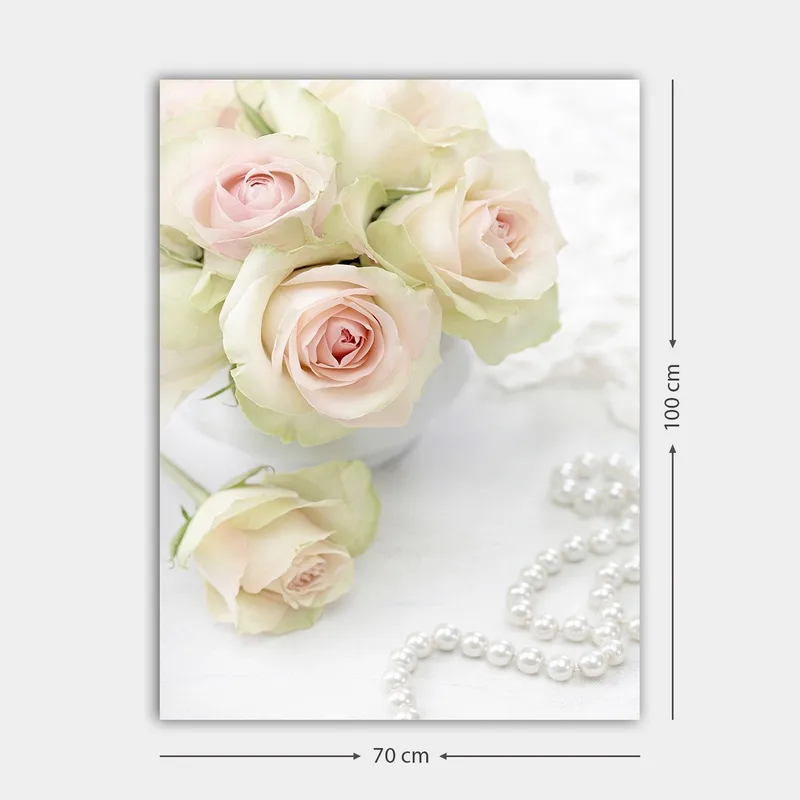 Canvastavla 70x100 cm - Bukett med ljusrosa rosor i en vit kruka - Ljusrosa / Grön / Vit - Inredning - Tavlor & posters - Canvastavla