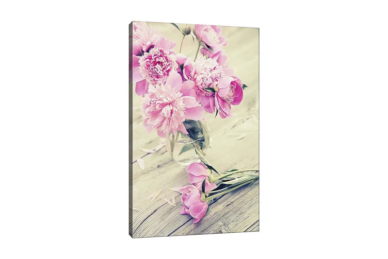 Canvastavla 70x100 cm - Bukett med rosa pioner i en glasvas - Rosa / Grön - Inredning - Tavlor & posters - Canvastavla