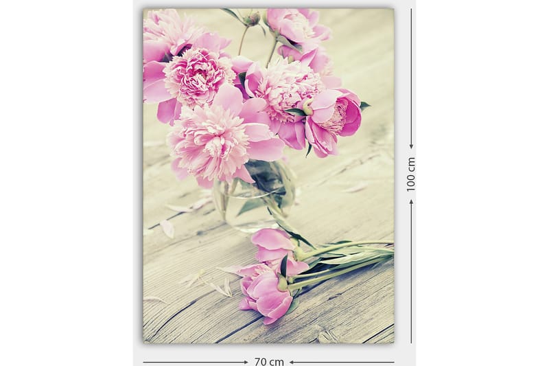 Canvastavla 70x100 cm - Bukett med rosa pioner i en glasvas - Rosa / Grön - Inredning - Tavlor & posters - Canvastavla