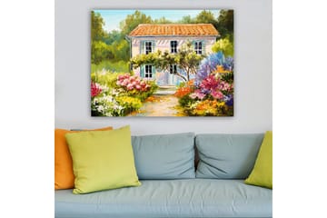 Canvastavla 70x100 cm - Charmig villa omgiven av blomstrande trädgårdar - Grön / Rosa / Blå - Inredning - Tavlor & posters - Canvastavla
