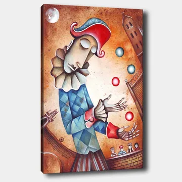 Canvastavla 70x100 cm - Clown som jonglerar med färgglada bollar - Blå / Röd / Beige - Inredning - Tavlor & posters - Canvastavla