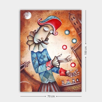 Canvastavla 70x100 cm - Clown som jonglerar med färgglada bollar - Blå / Röd / Beige - Inredning - Tavlor & posters - Canvastavla