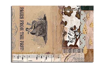 Canvastavla 70x100 cm - Collage av gamla bokblad och dekorativa mönster med en central figur som framhäver nostalgi och historia - Beige / Brun / Svart - Inredning - Tavlor & posters - Canvastavla