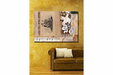 Canvastavla 70x100 cm - Collage av gamla bokblad och dekorativa mönster med en central figur som framhäver nostalgi och historia - Beige / Brun / Svart - Inredning - Tavlor & posters - Canvastavla