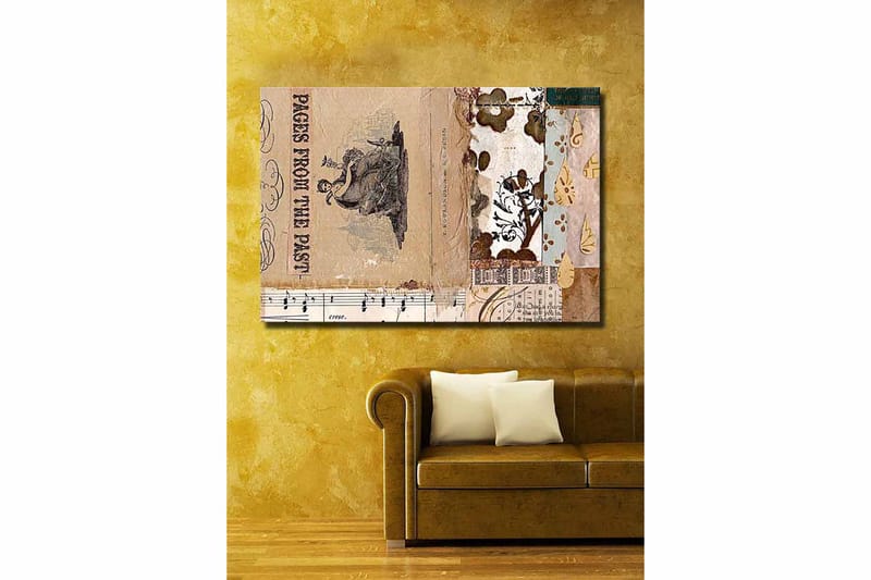 Canvastavla 70x100 cm - Collage av gamla bokblad och dekorativa mönster med en central figur som framhäver nostalgi och historia - Beige / Brun / Svart - Inredning - Tavlor & posters - Canvastavla