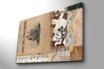 Canvastavla 70x100 cm - Collage av gamla bokblad och dekorativa mönster med en central figur som framhäver nostalgi och historia - Beige / Brun / Svart - Inredning - Tavlor & posters - Canvastavla