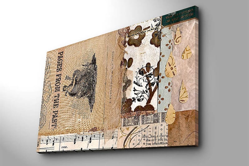 Canvastavla 70x100 cm - Collage av gamla bokblad och dekorativa mönster med en central figur som framhäver nostalgi och historia - Beige / Brun / Svart - Inredning - Tavlor & posters - Canvastavla