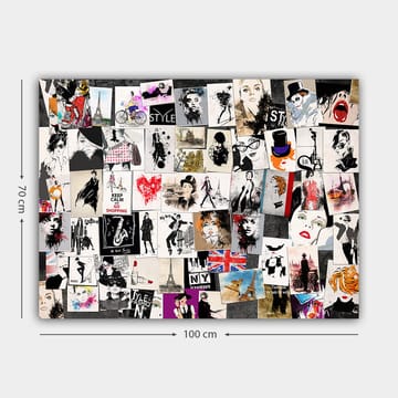 Canvastavla 70x100 cm - Collage av modeikoner och stiliserade porträtt med inslag av romantiska och urbana teman - Svart / Röd / Beige - Inredning - Tavlor & posters - Canvastavla