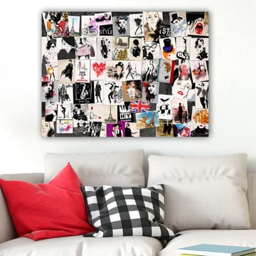 Canvastavla 70x100 cm - Collage av modeikoner och stiliserade porträtt med inslag av romantiska och urbana teman - Svart / Röd / Beige - Inredning - Tavlor & posters - Canvastavla