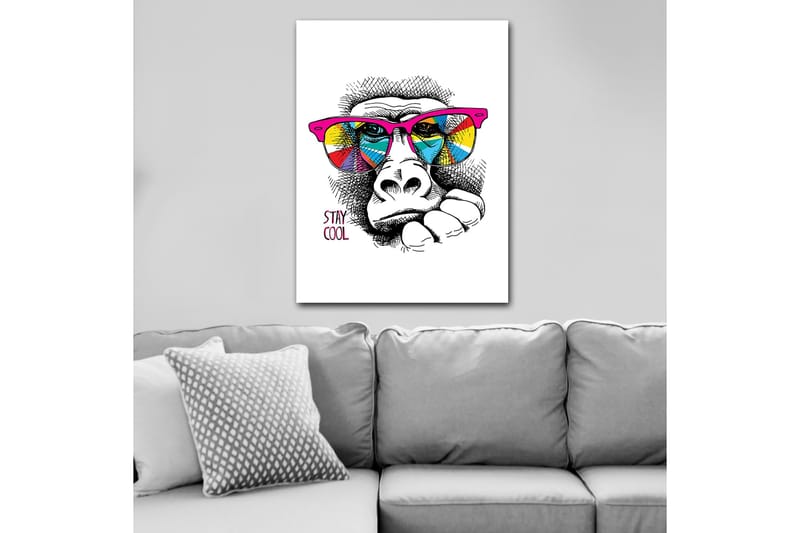 Canvastavla 70x100 cm - Cool gorilla med färgglada solglasögon som uttrycker en avslappnad attityd - Rosa / Gul / Blå - Inredning - Tavlor & posters - Canvastavla
