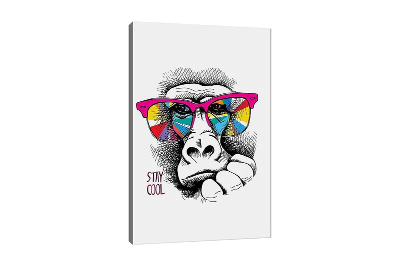 Canvastavla 70x100 cm - Cool gorilla med färgglada solglasögon som uttrycker en avslappnad attityd - Rosa / Gul / Blå - Inredning - Tavlor & posters - Canvastavla