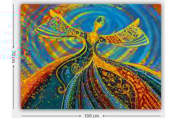 Canvastavla 70x100 cm - Dansande figur med utsträckta armar i en färgglad och livfull komposition - Blå / Orange / Grön - Inredning - Tavlor & posters - Canvastavla