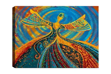 Canvastavla 70x100 cm - Dansande figur med utsträckta armar i en färgglad och livfull komposition - Blå / Orange / Grön - Inredning - Tavlor & posters - Canvastavla