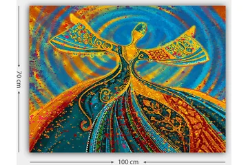 Canvastavla 70x100 cm - Dansande figur med utsträckta armar i en färgglad och livfull komposition - Blå / Orange / Grön - Inredning - Tavlor & posters - Canvastavla