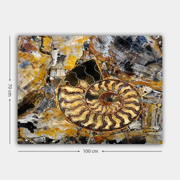 Canvastavla 70x100 cm - Detaljerad avbildning av en snäcka med en spiralformad struktur - Guld / Brunt / Svart - Inredning - Tavlor & posters - Canvastavla