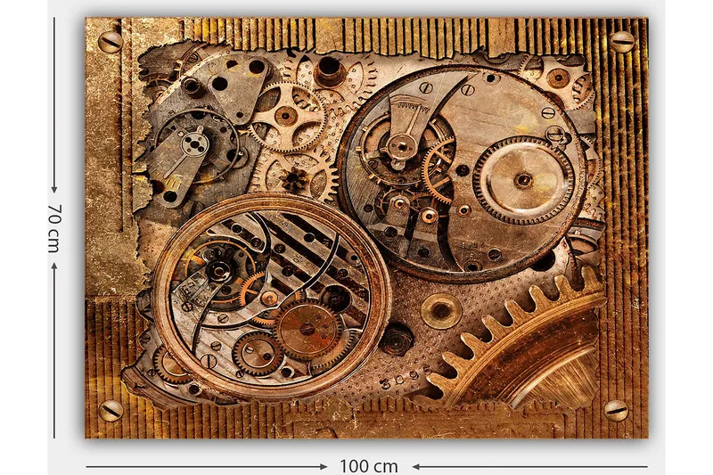 Canvastavla 70x100 cm - Detaljerad komposition av klockverk med kugghjul och mekaniska delar - Brons / Koppar / Guld - Inredning - Tavlor & posters - Canvastavla