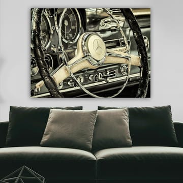 Canvastavla 70x100 cm - Detaljerad närbild av en klassisk bils ratt och instrumentpanel - Silver / Svart / Beige - Inredning - Tavlor & posters - Canvastavla