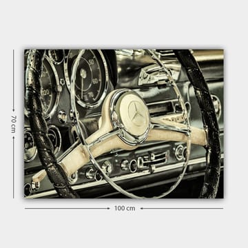 Canvastavla 70x100 cm - Detaljerad närbild av en klassisk bils ratt och instrumentpanel - Silver / Svart / Beige - Inredning - Tavlor & posters - Canvastavla