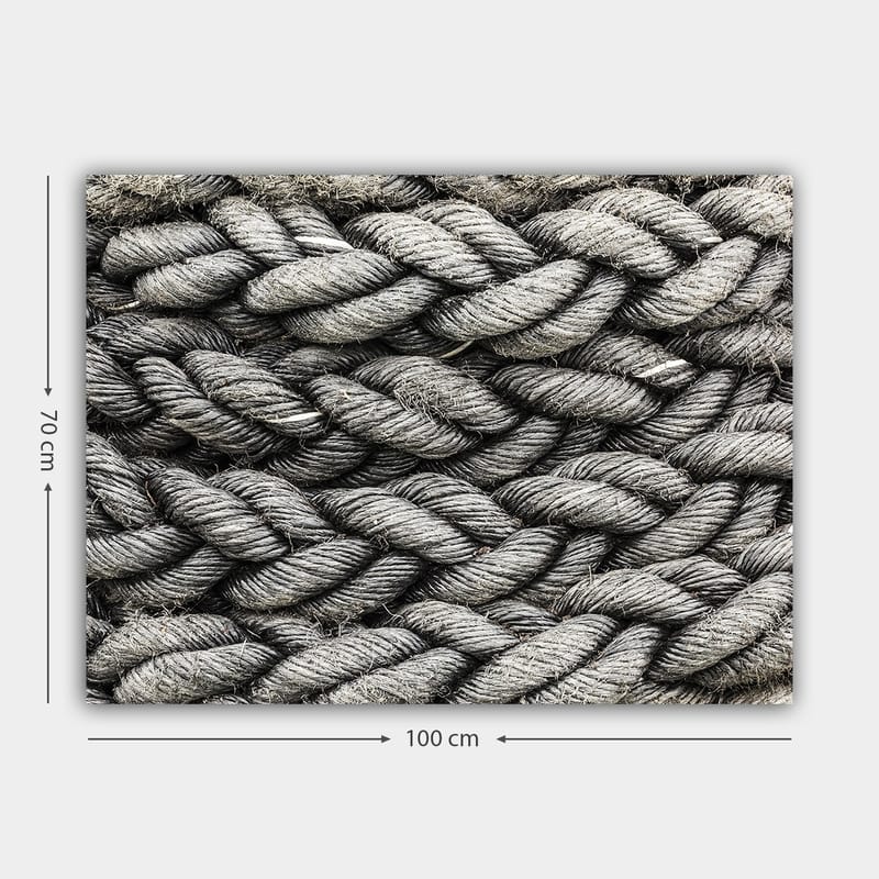 Canvastavla 70x100 cm - Detaljerad närbild av flätat rep med en textur som framhäver dess struktur och materialitet - Grå / Svart - Inredning - Tavlor & posters - Canvastavla
