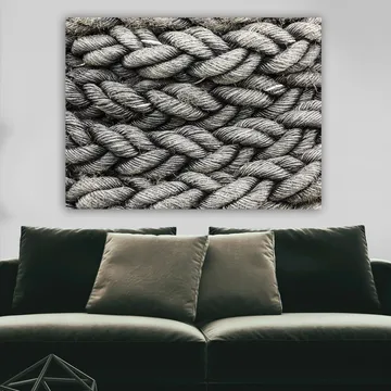 Canvastavla 70x100 cm - Detaljerad närbild av flätat rep med en textur som framhäver dess struktur och materialitet - Grå / Svart - Inredning - Tavlor & posters - Canvastavla