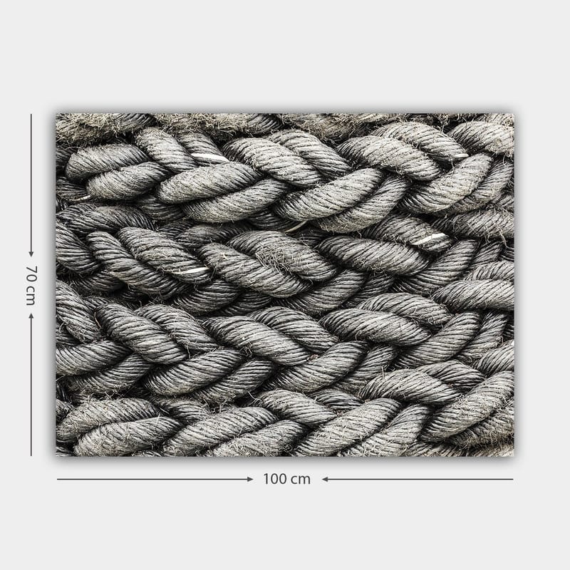 Canvastavla 70x100 cm - Detaljerad närbild av flätat rep med en textur som framhäver dess struktur och materialitet - Grå / Svart - Inredning - Tavlor & posters - Canvastavla