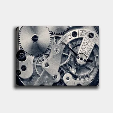 Canvastavla 70x100 cm - Detaljerad närbild av klockverkets kugghjul och mekanik - Silver / Grå - Inredning - Tavlor & posters - Canvastavla