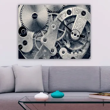 Canvastavla 70x100 cm - Detaljerad närbild av klockverkets kugghjul och mekanik - Silver / Grå - Inredning - Tavlor & posters - Canvastavla