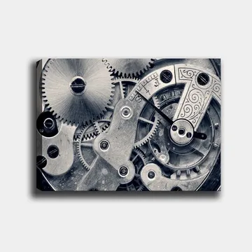 Canvastavla 70x100 cm - Detaljerad närbild av klockverkets kugghjul och mekanik - Silver / Grå - Inredning - Tavlor & posters - Canvastavla