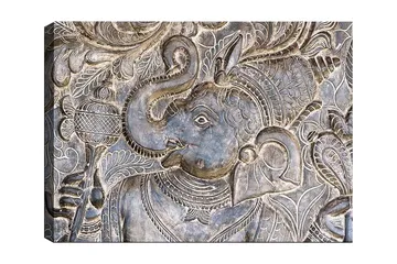 Canvastavla 70x100 cm - Detaljerad relief av elefanten Ganesha som håller en skål, omgiven av intrikata mönster - Silver / Grå - Inredning - Tavlor & posters - Canvastavla