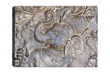 Canvastavla 70x100 cm - Detaljerad relief av elefanten Ganesha som håller en skål, omgiven av intrikata mönster - Silver / Grå - Inredning - Tavlor & posters - Canvastavla