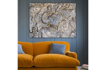 Canvastavla 70x100 cm - Detaljerad relief av elefanten Ganesha som håller en skål, omgiven av intrikata mönster - Silver / Grå - Inredning - Tavlor & posters - Canvastavla