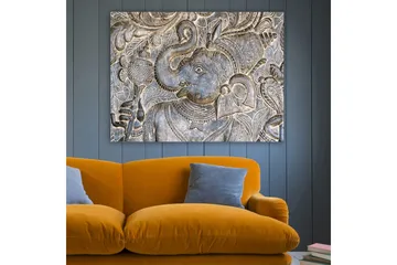 Canvastavla 70x100 cm - Detaljerad relief av elefanten Ganesha som håller en skål, omgiven av intrikata mönster - Silver / Grå - Inredning - Tavlor & posters - Canvastavla