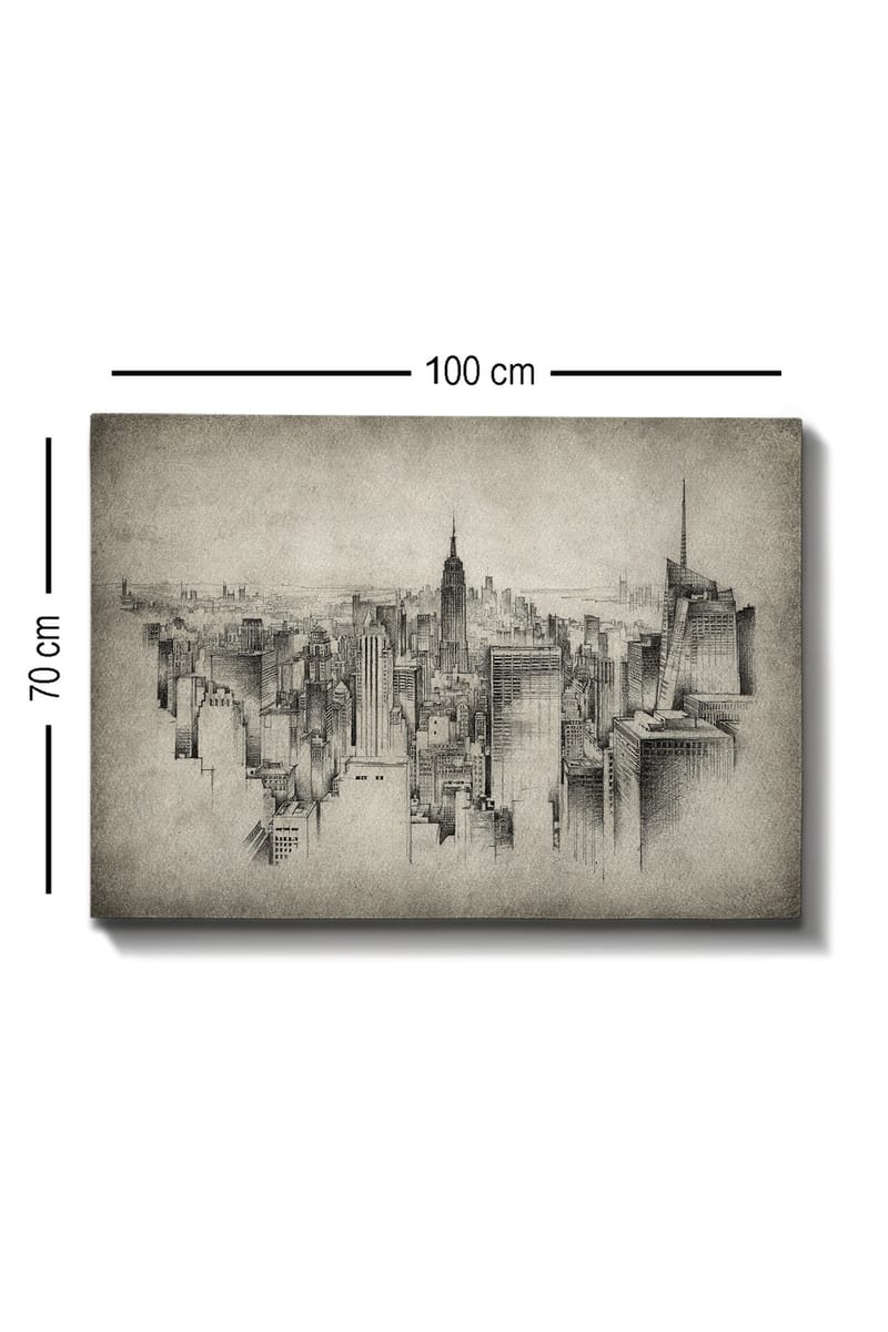 Canvastavla 70x100 cm - Detaljrik vy av en stadssilhuett med fokus på ikoniska skyskrapor - Grå / Svart - Inredning - Tavlor & posters - Canvastavla