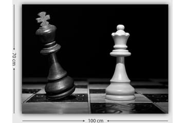 Canvastavla 70x100 cm - Dramatisk skildring av två schackkungar, en svart och en vit, i en intensiv konfrontation - Svart / Vit - Inredning - Tavlor & posters - Canvastavla