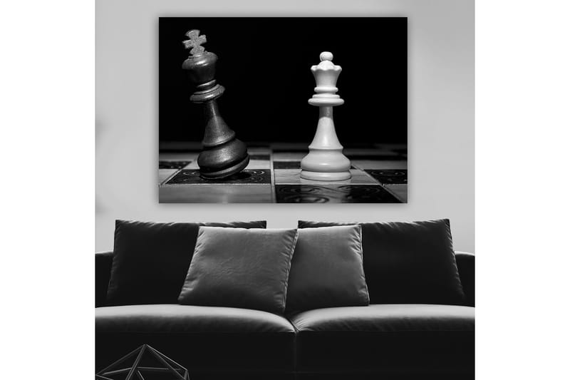 Canvastavla 70x100 cm - Dramatisk skildring av två schackkungar, en svart och en vit, i en intensiv konfrontation - Svart / Vit - Inredning - Tavlor & posters - Canvastavla