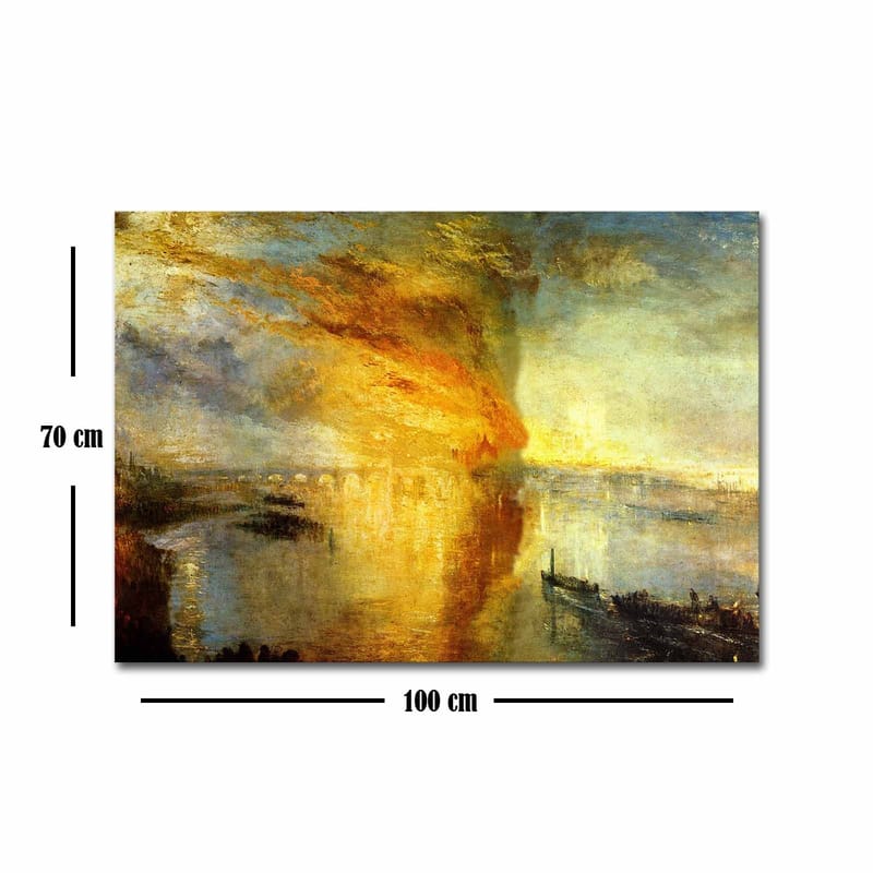 Canvastavla 70x100 cm - Dramatisk solnedgång över en stilla vattenyta med skepp i horisonten - Guld / Orange / Blå - Inredning - Tavlor & posters - Canvastavla