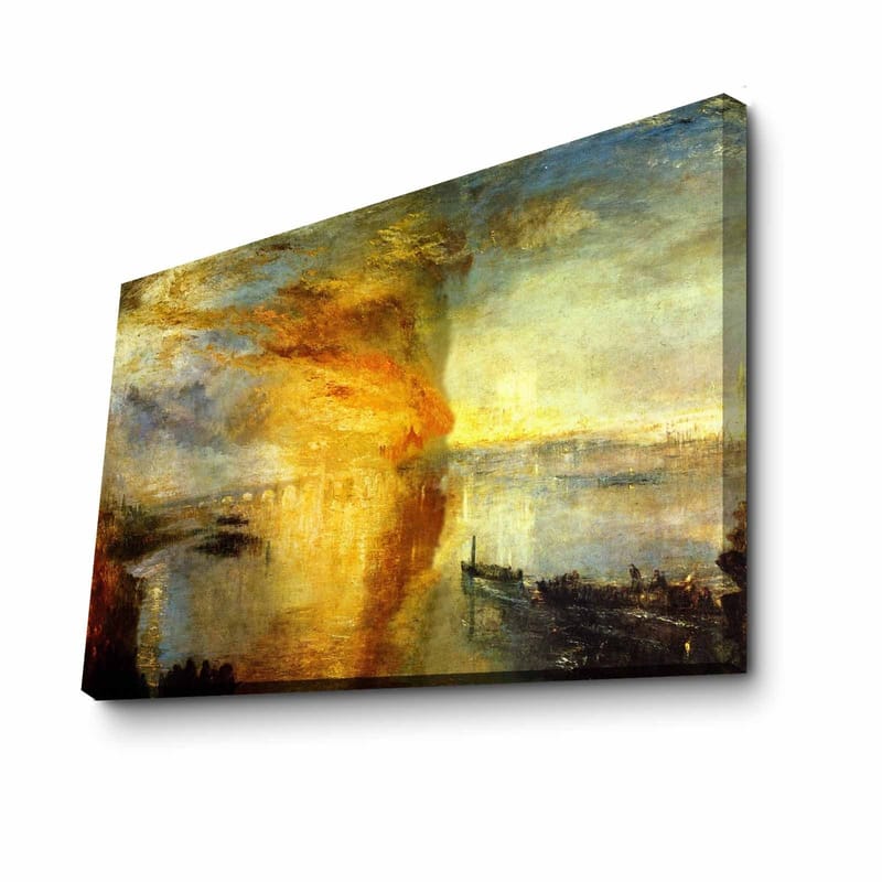 Canvastavla 70x100 cm - Dramatisk solnedgång över en stilla vattenyta med skepp i horisonten - Guld / Orange / Blå - Inredning - Tavlor & posters - Canvastavla
