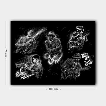 Canvastavla 70x100 cm - Dynamisk skildring av jazzmusiker som spelar olika instrument i en energisk komposition - Svart / Vit - Inredning - Tavlor & posters - Canvastavla