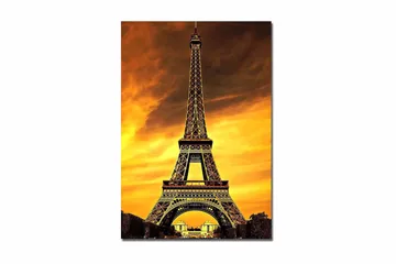 Canvastavla 70x100 cm - Eiffeltornet mot en dramatisk solnedgång - Guld / Orange / Svart - Inredning - Tavlor & posters - Canvastavla