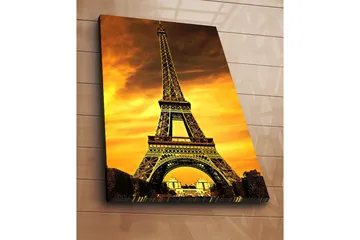 Canvastavla 70x100 cm - Eiffeltornet mot en dramatisk solnedgång - Guld / Orange / Svart - Inredning - Tavlor & posters - Canvastavla