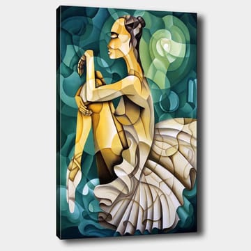 Canvastavla 70x100 cm - Elegant balettdansös i en stiliserad pose med fokus på rörelse och form - Guld / Grön / Vit - Inredning - Tavlor & posters - Canvastavla