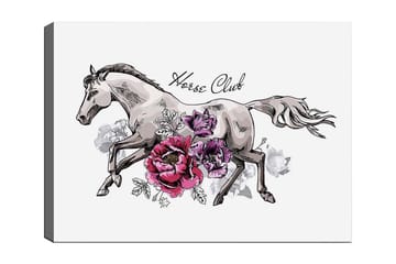 Canvastavla 70x100 cm - Elegant häst som springer fram omgiven av färgglada blommor - Grå / Rosa / Lila - Inredning - Tavlor & posters - Canvastavla