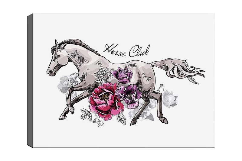 Canvastavla 70x100 cm - Elegant häst som springer fram omgiven av färgglada blommor - Grå / Rosa / Lila - Inredning - Tavlor & posters - Canvastavla