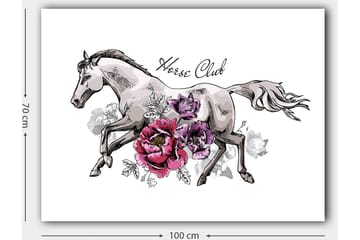 Canvastavla 70x100 cm - Elegant häst som springer fram omgiven av färgglada blommor - Grå / Rosa / Lila - Inredning - Tavlor & posters - Canvastavla