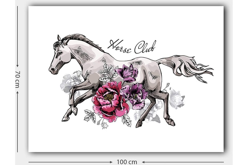 Canvastavla 70x100 cm - Elegant häst som springer fram omgiven av färgglada blommor - Grå / Rosa / Lila - Inredning - Tavlor & posters - Canvastavla