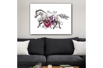 Canvastavla 70x100 cm - Elegant häst som springer fram omgiven av färgglada blommor - Grå / Rosa / Lila - Inredning - Tavlor & posters - Canvastavla