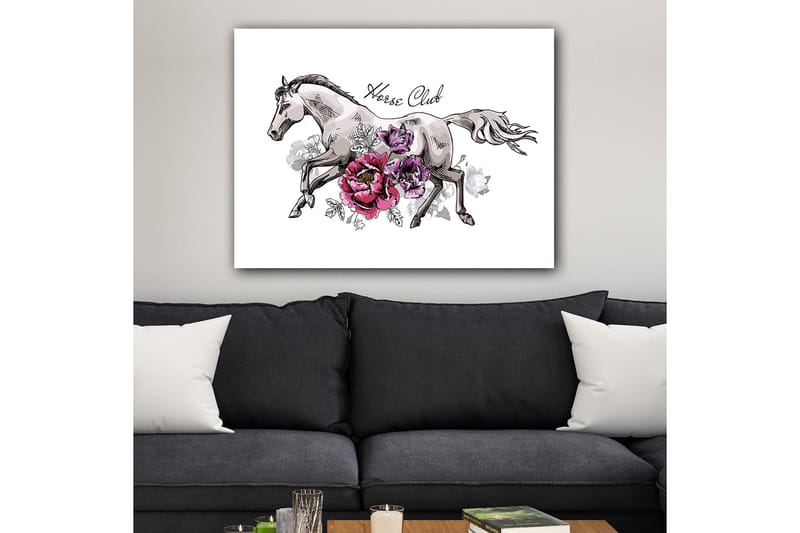 Canvastavla 70x100 cm - Elegant häst som springer fram omgiven av färgglada blommor - Grå / Rosa / Lila - Inredning - Tavlor & posters - Canvastavla
