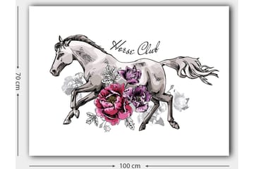 Canvastavla 70x100 cm - Elegant häst som springer fram omgiven av färgglada blommor - Grå / Rosa / Lila - Inredning - Tavlor & posters - Canvastavla